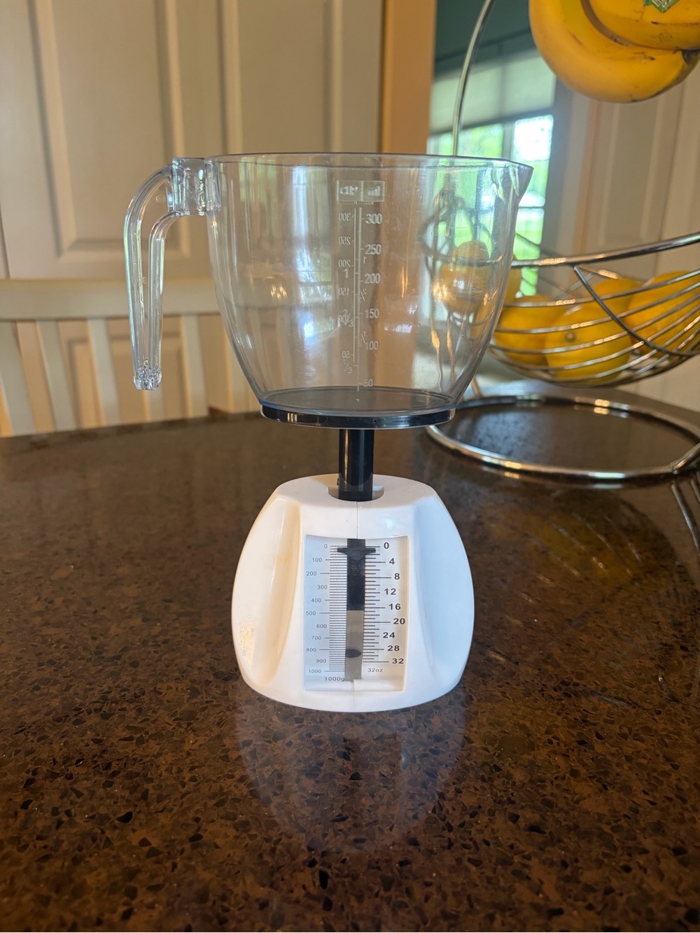 Mini White Kitchen Portion Scale with Clear Measuring Cup